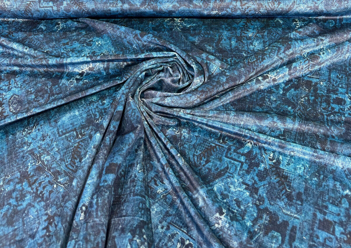Totally Floored Velvet Fabric - Blue Midnight Printed, 54" Width (By The Yard)