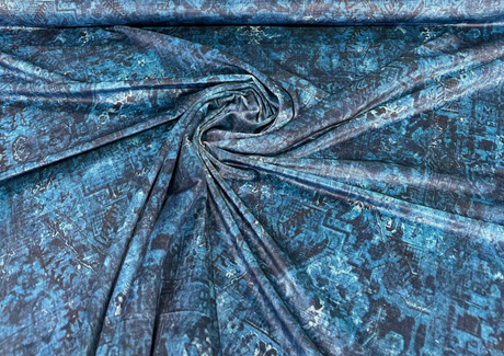 Totally Floored Velvet Fabric - Blue Midnight Printed, 54" Width (By The Yard)