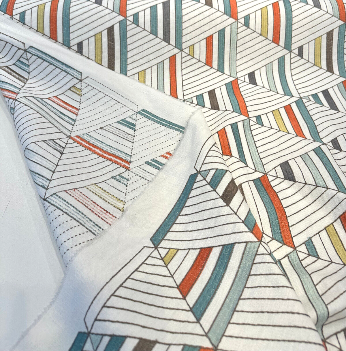 Waverly Flagship Tropic Embroidered Fabric - Off White Contemporary Geometric, 55" Width (By The Yard)