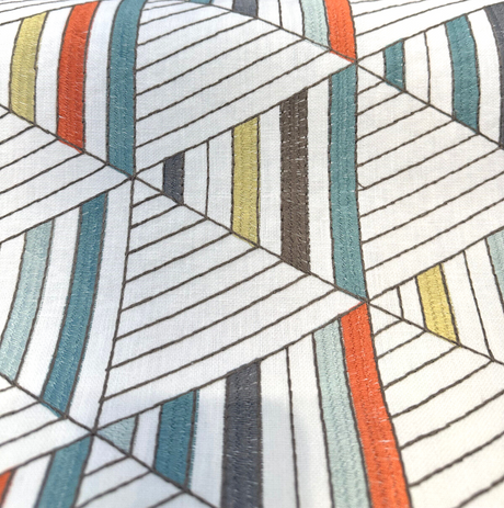 Waverly Flagship Tropic Embroidered Fabric - Off White Contemporary Geometric, 55" Width (By The Yard)