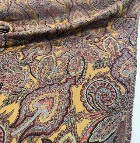 Paisley Nash Autumn Harvest 47J5951 Jacquard Upholstery Fabric - Mustard, Red, Teal, Blue, Black Paisley Damask Pattern, 56" Width (By The Yard)
