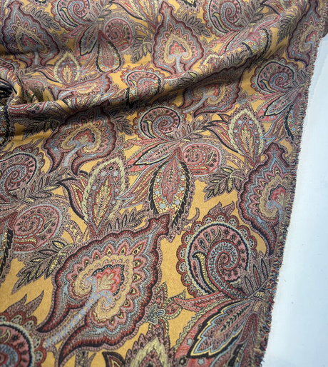Paisley Nash Autumn Harvest 47J5951 Jacquard Upholstery Fabric - Mustard, Red, Teal, Blue, Black Paisley Damask Pattern, 56" Width (By The Yard)