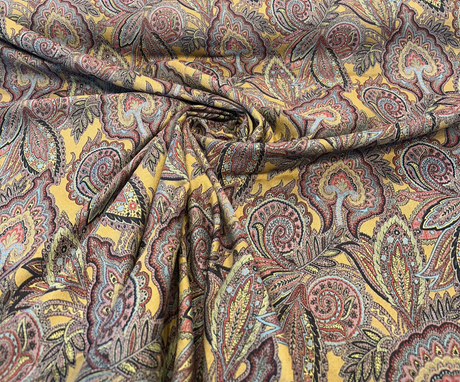Paisley Nash Autumn Harvest 47J5951 Jacquard Upholstery Fabric - Mustard, Red, Teal, Blue, Black Paisley Damask Pattern, 56" Width (By The Yard)