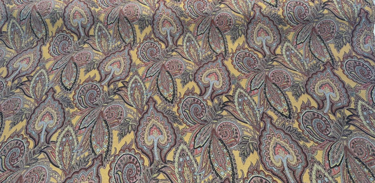 Paisley Nash Autumn Harvest 47J5951 Jacquard Upholstery Fabric - Mustard, Red, Teal, Blue, Black Paisley Damask Pattern, 56" Width (By The Yard)