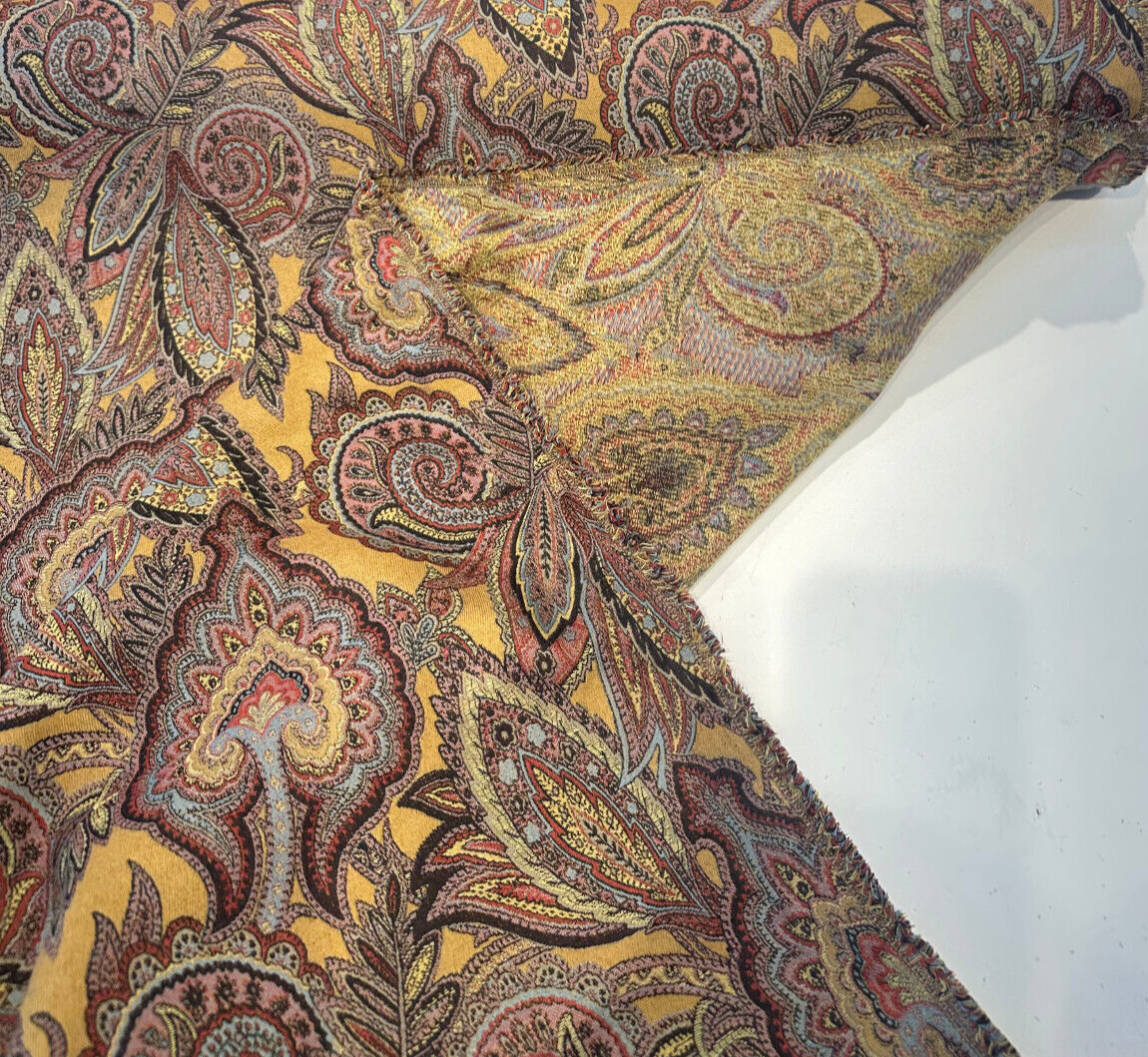 Paisley Nash Autumn Harvest 47J5951 Jacquard Upholstery Fabric - Mustard, Red, Teal, Blue, Black Paisley Damask Pattern, 56" Width (By The Yard)