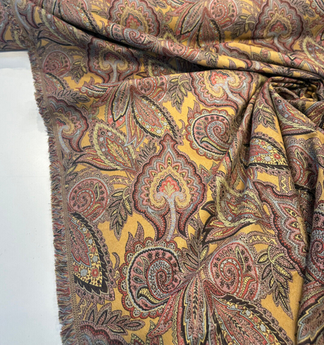 Paisley Nash Autumn Harvest 47J5951 Jacquard Upholstery Fabric - Mustard, Red, Teal, Blue, Black Paisley Damask Pattern, 56" Width (By The Yard)