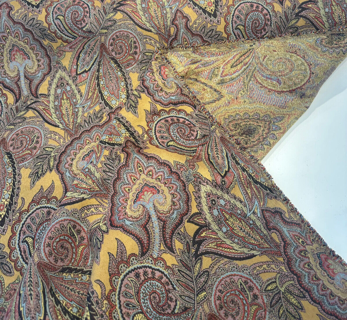 Paisley Nash Autumn Harvest 47J5951 Jacquard Upholstery Fabric - Mustard, Red, Teal, Blue, Black Paisley Damask Pattern, 56" Width (By The Yard)