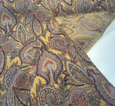 Paisley Nash Autumn Harvest 47J5951 Jacquard Upholstery Fabric - Mustard, Red, Teal, Blue, Black Paisley Damask Pattern, 56" Width (By The Yard)