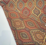 Vintage Medallion Cayenne Jacquard Fabric - Red, Teal, Gold, Green Medallion Pattern, 56" Width (By The Yard)