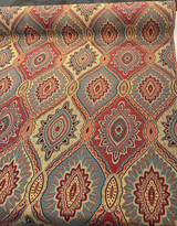 Vintage Medallion Cayenne Jacquard Fabric - Red, Teal, Gold, Green Medallion Pattern, 56" Width (By The Yard)