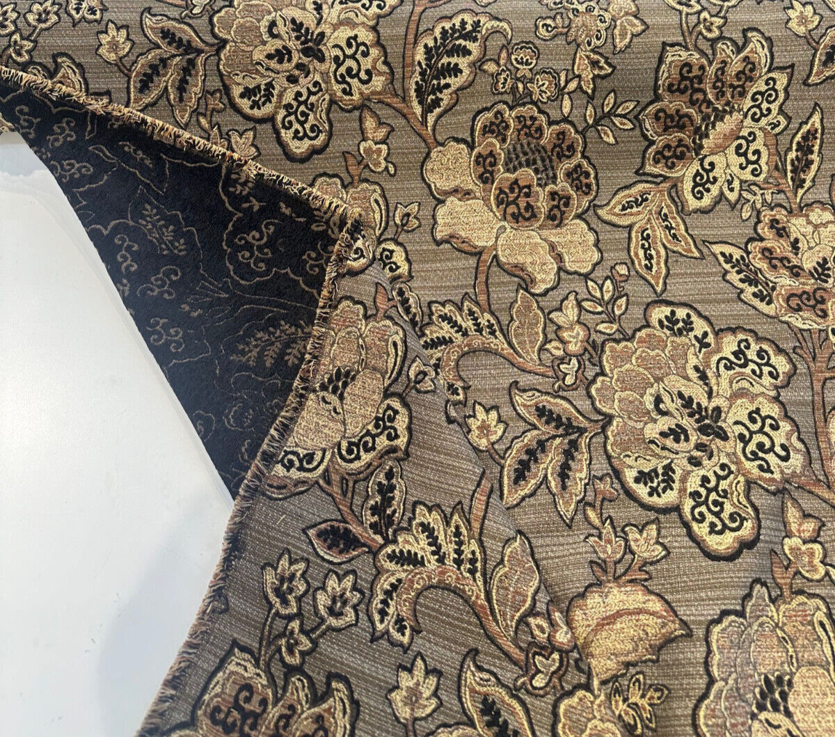 Swavelle Chenille Fabric - Brown Black Floral, 56" Width (By The Yard)