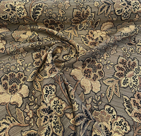 Swavelle Chenille Fabric - Brown Black Floral, 56" Width (By The Yard)