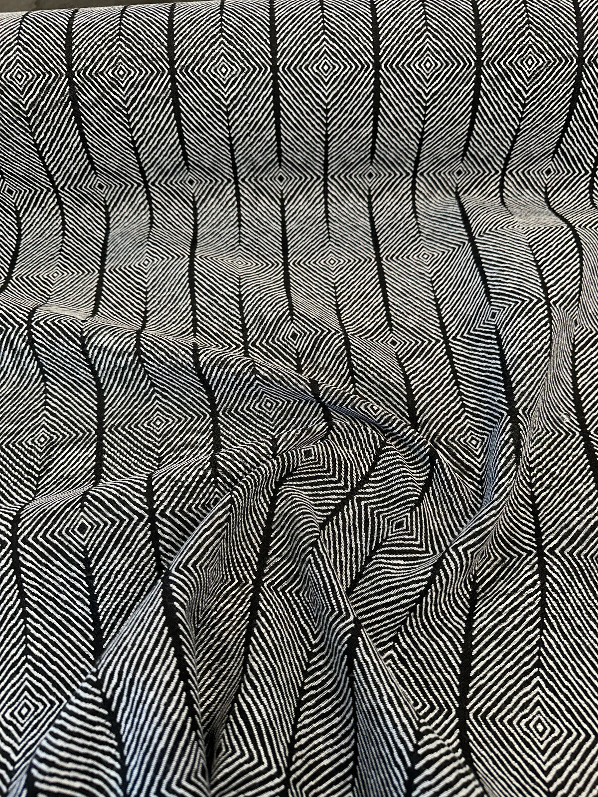 Sunbrella Inverse Classic Black White Upholstery Outdoor Fabric - Black White Geometric Pattern, By The Yard (1 Yard)