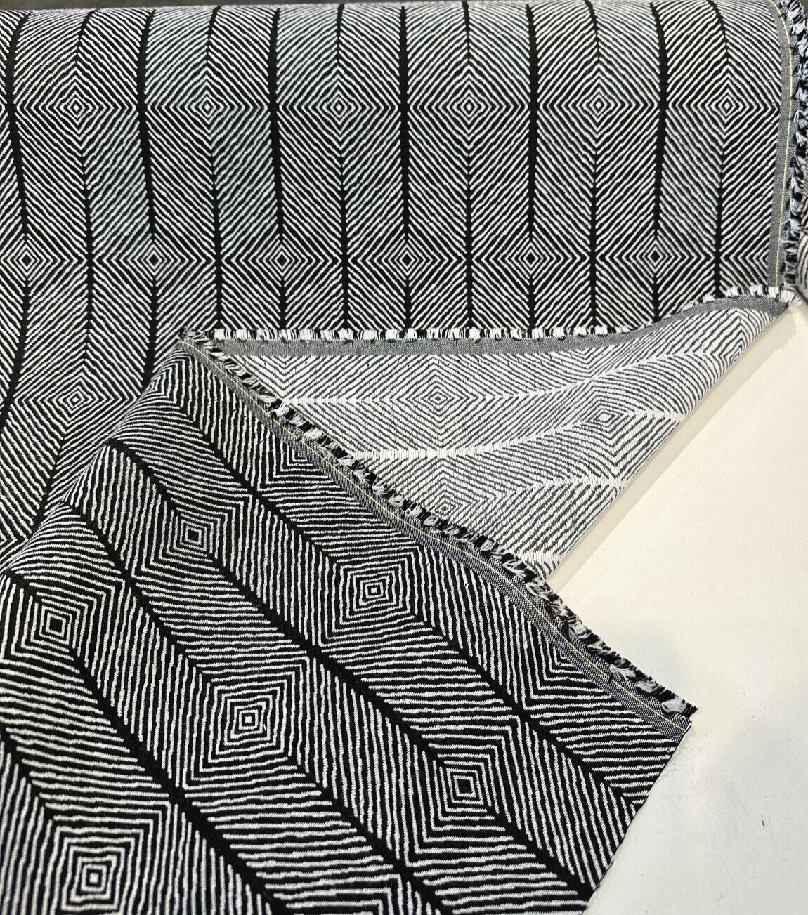Sunbrella Inverse Classic Black White Upholstery Outdoor Fabric - Black White Geometric Pattern, By The Yard (1 Yard)