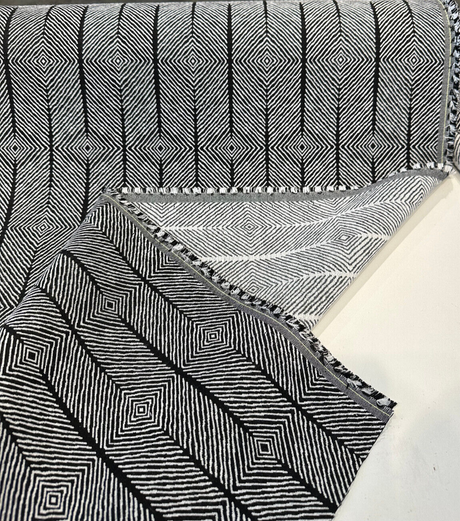 Sunbrella Inverse Classic Black White Upholstery Outdoor Fabric - Black White Geometric Pattern, By The Yard (1 Yard)