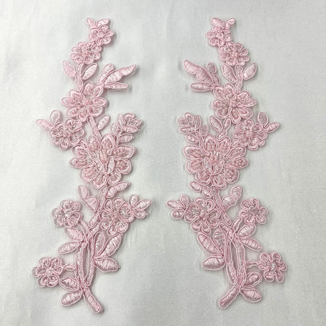 Beaded Corded Floral Lace Applique 100% Polyester Net Mesh