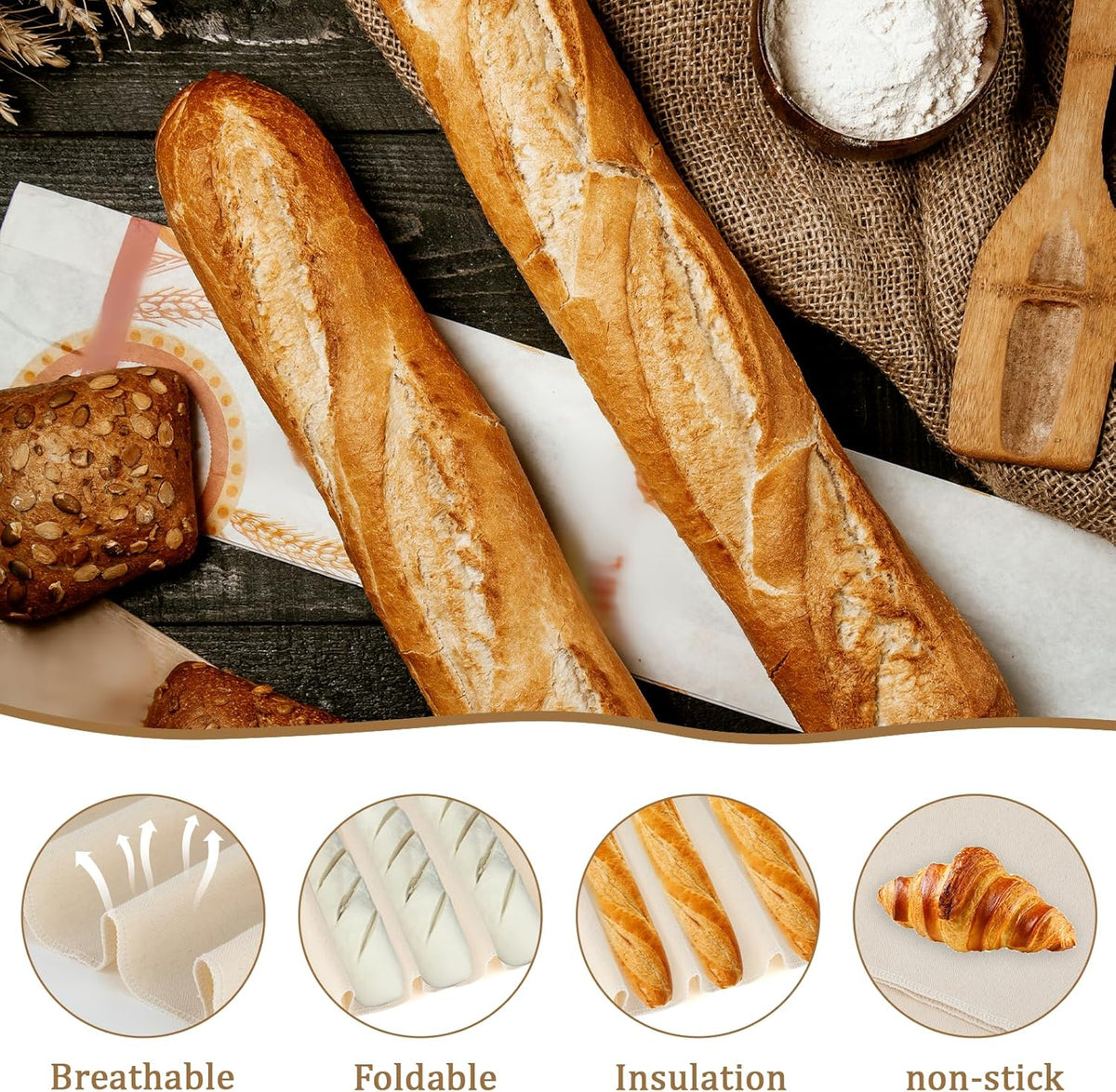 Thick Bread Towel for Homemade Bread, 14x18 Inch Bread Proofing Cloth Cover Reusable Sourdough Bread Baking Supplies Linen Cloth Baking Bread Cloth for Rolling Dough, Pastry, Baguettes, Loaves