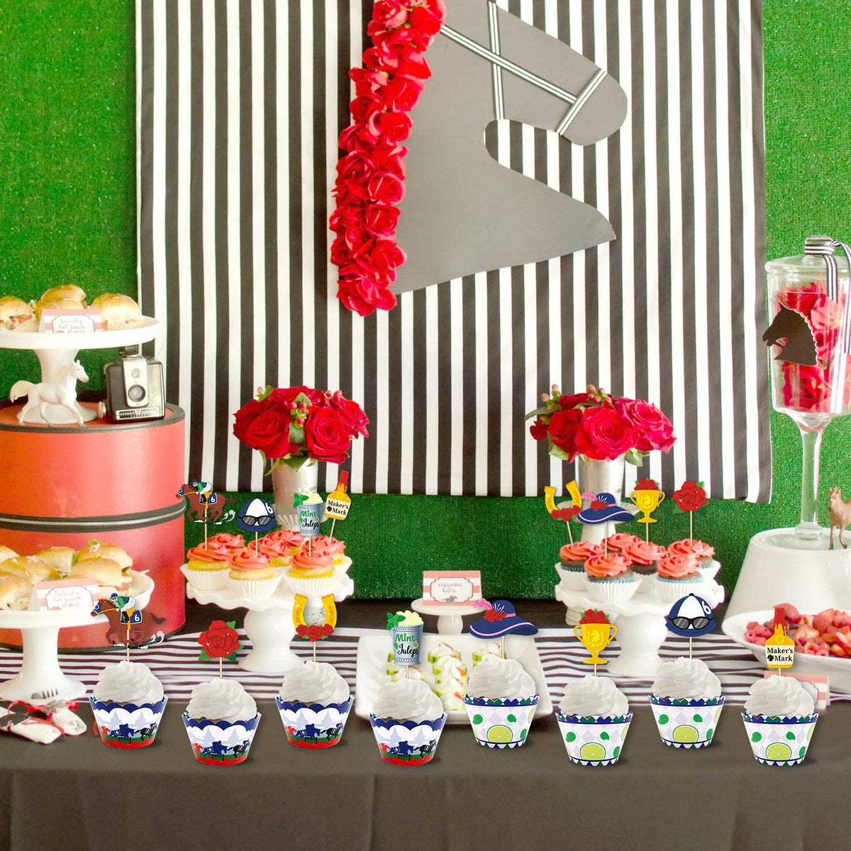 Kentucky Derby horse race-themed food & cupcake 24 piece topper picks set