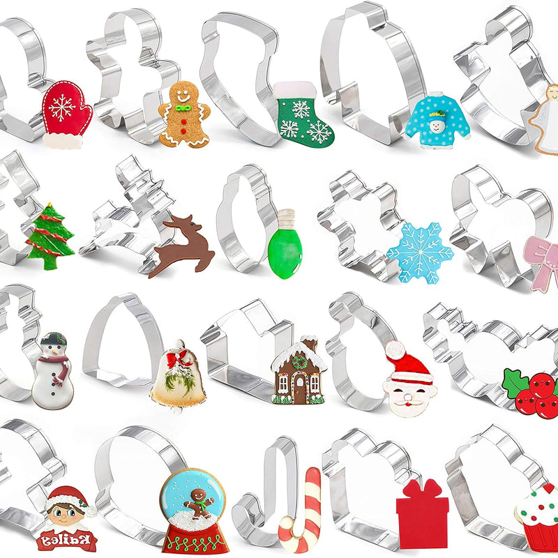 20 Pieces Christmas Cookie Cutters – Glove Gingerbread Angel Candy Cane & More