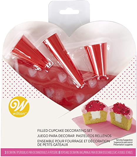Wilton Valentine's Filled Cupcake Decorating Set 3 Tips & 8 Bag