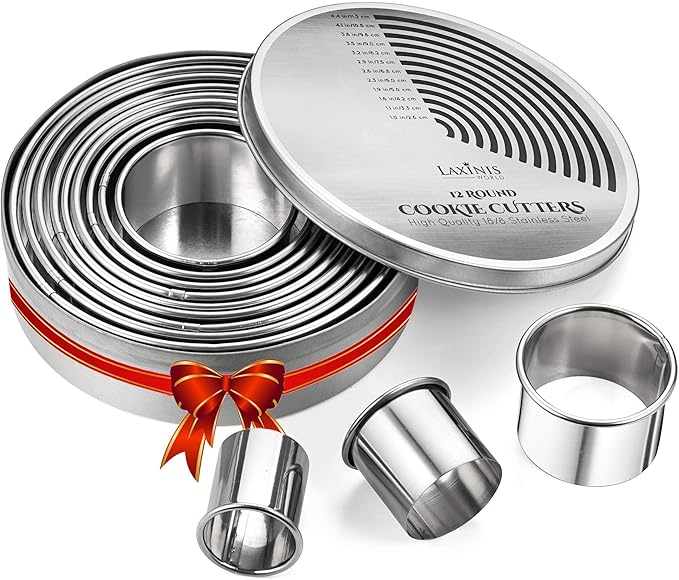12 PCS Round Cookie Cutters – Commercial Grade Stainless Steel Dough & Biscuit Cutters