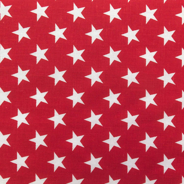 White Stars on Red Poly Cotton Fabric,
