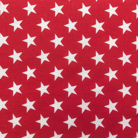 Patriotic Star Print Poly Cotton Fabric - Navy, Red, Blue Star Print, 59" Width (1 Yard)