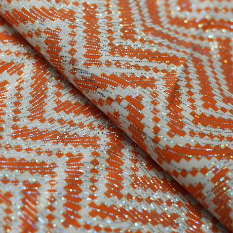 Zig Zag Racer Foil Polyester Spandex Fabric - Sparkly Chevron Foil Print, 58/60" Width (1 Yard)