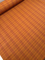 Cotton Basket Weave Checked Orange Fabric