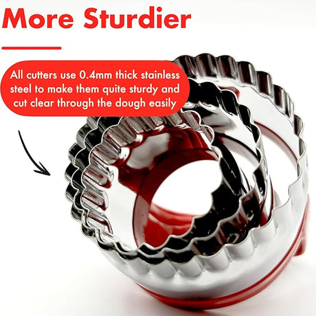 3Pcs Biscuit Cutter Set, Fluted Round Cookie Cutters With Handle, Unique Design Baking Tool with Protective Red Top Rubber