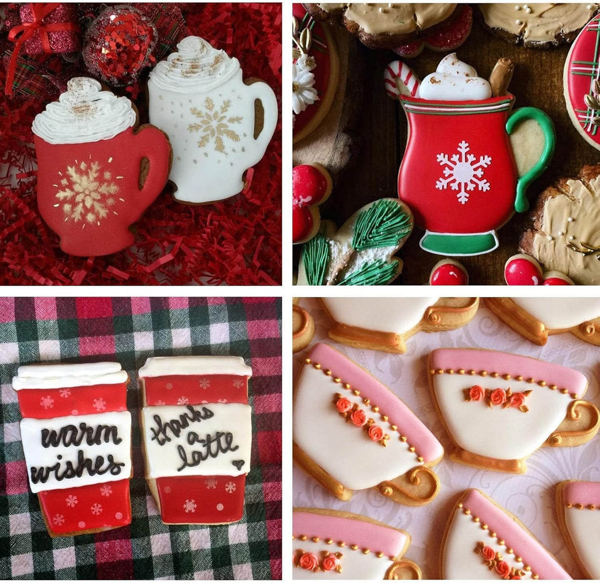 Large Coffee Cup Cookie Cutter Set – 4 Pcs Coffee Mug Hot Cocoa Teacup & Letter Cutters