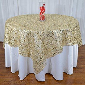 Champagne Chemical Lace Square Overlay Tablecloth 60″ x 60″