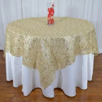 Champagne Chemical Lace Square Overlay Tablecloth 85″ x 85″