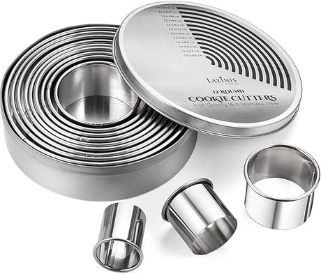 12 PCS Round Cookie Cutters – Commercial Grade Stainless Steel Dough & Biscuit Cutters