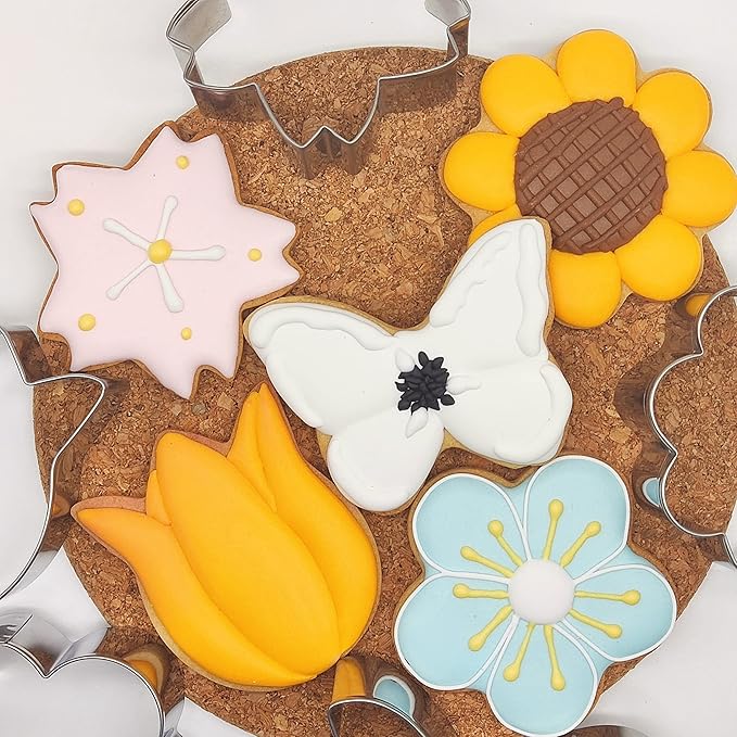 Spring Summer Flowers Cookie Cutters - Rose, Sunflower, Tulip, Daisy Flower, Butterfly, Stainless Steel Holiday Cookie Cutter Shapes for Baking Gift