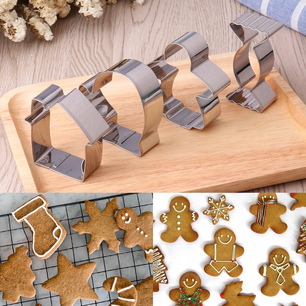 Christmas Cookie Cutters Set – 12 Pcs Gingerbread Men Christmas Tree Snowflake Candy Cane Stocking Mitten