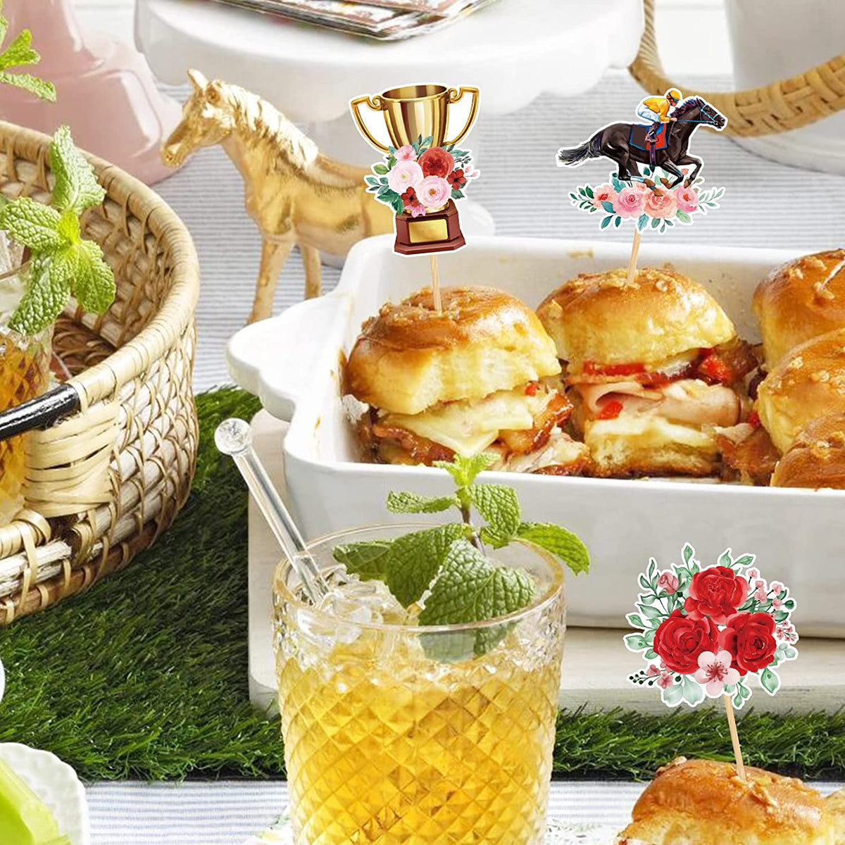Kentucky Derby horse race-themed food & cupcake 12 piece topper picks set