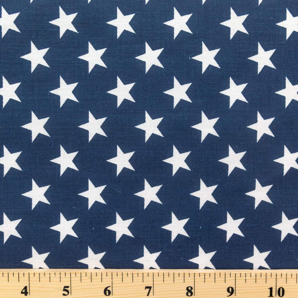 Patriotic Star Print Poly Cotton Fabric - Navy, Red, Blue Star Print, 59" Width (1 Yard)