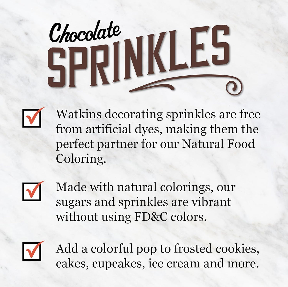 Watkins Chocolate Jimmies Decorating Sprinkles Sugar, Non-GMO, Kosher, 3.5 Ounce Jar Dye Free