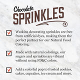 Watkins Chocolate Jimmies Decorating Sprinkles Sugar, Non-GMO, Kosher, 3.5 Ounce Jar Dye Free