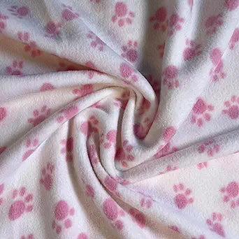 Polar Fleece Fabric Baby Pink Small Paws 60" 280 GSM