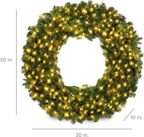 Best Choice Products 30in Large Artificial Pre-Lit Fir Christmas Wreath Holiday Accent Decoration w/ 100 LED Lights, 220 PVC Tips