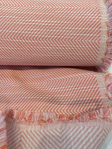 Sunbrella Annex Guava Pink Herringbone Acrylic Fabric - Guava Pink Herringbone, 56" Width (1 Yard)