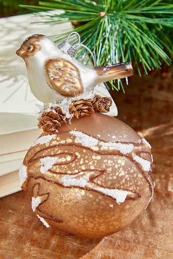 5” Bird on Ball Glass Ornament