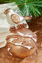 5” Bird on Ball Glass Ornament