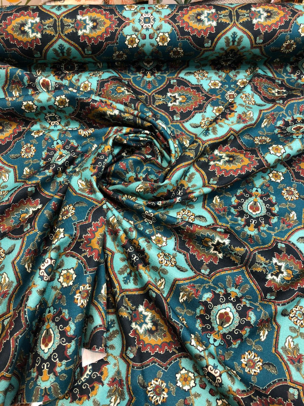 Magnolia Quatrefoil Cotton Fabric - Aqua Quatrefoil Pattern, 57" Width (1 Yard)
