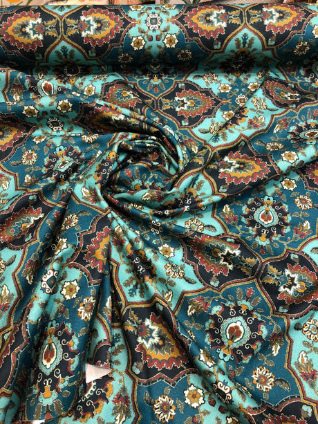 Magnolia Quatrefoil Cotton Fabric - Aqua Quatrefoil Pattern, 57" Width (1 Yard)