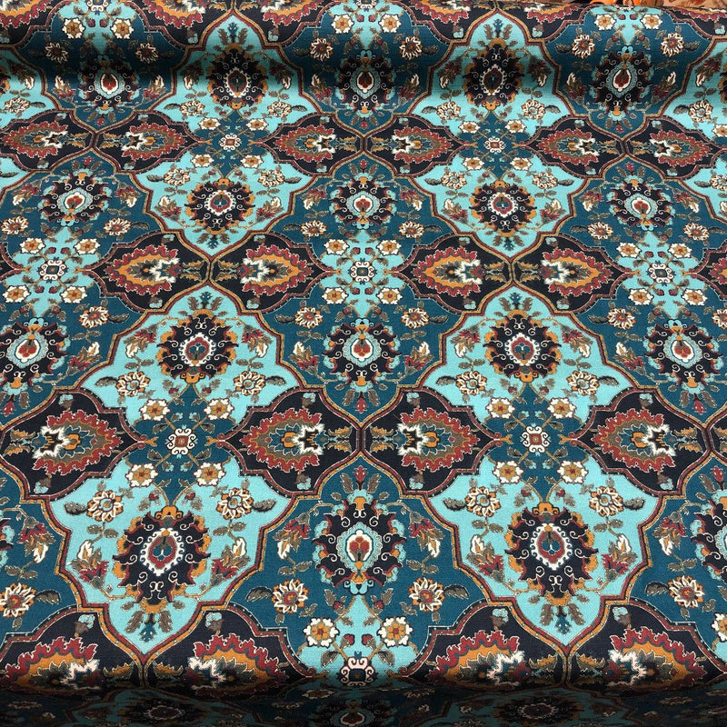 Magnolia Quatrefoil Cotton Fabric - Aqua Quatrefoil Pattern, 57" Width (1 Yard)