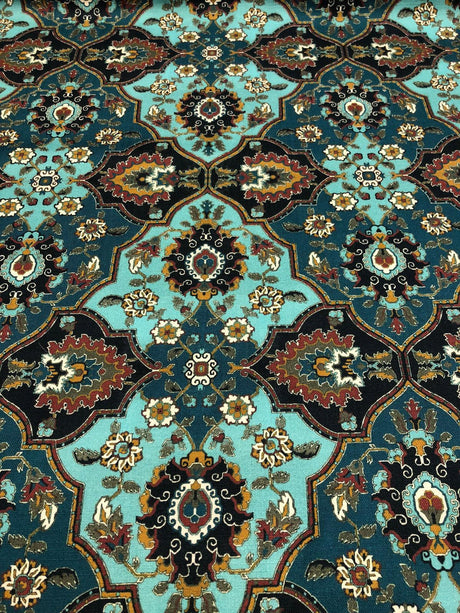 Magnolia Quatrefoil Cotton Fabric - Aqua Quatrefoil Pattern, 57" Width (1 Yard)