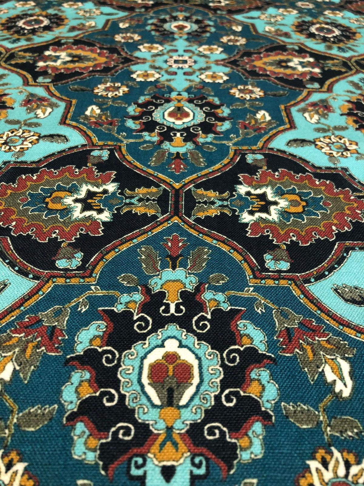 Magnolia Quatrefoil Cotton Fabric - Aqua Quatrefoil Pattern, 57" Width (1 Yard)